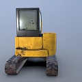 Yellow Mini Excavator With Muddy Tracks And Front Bucket Industrial Vehicle