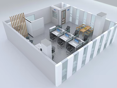 Spacious Modern Office Interior With Workstations Computers Chairs Partition And Windows 3d model