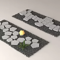 Stepping Stones Garden Path With Gray Stones Black Gravel Small Plants And Yellow Lamp