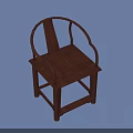 Dark Wooden Armchair with Curved Armrests Backrest and Traditional Natural Wood Grain Design