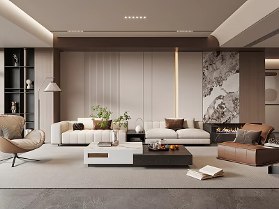 Modern Living Room Interior with Sofa Coffee Table Plant and Decor Elements 3d model
