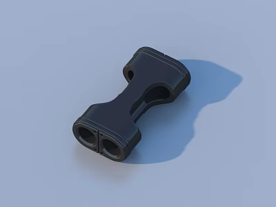 Black Plastic Mechanical Part With Two Circular Holes On Light Blue Background 3d model