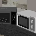Stylish Black And White Microwave Ovens On Modern Kitchen Counter