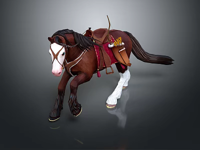 Brown And White Toy Horse With Red Decorative Saddle And Detailed Features 3d model