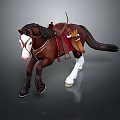 Brown And White Toy Horse With Red Decorative Saddle And Detailed Features