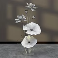 Floral Art Display With White Orange Edged Lotus Flowers Brown Leaves And Crystal Base