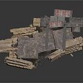 Abandoned Tracked Vehicle Structure With Rusted Metal Mechanical Parts And Tracks