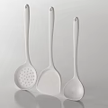 White Kitchen Utensils Set With Slotted Spoon Spatula And Soup Spoon