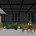 Villa Balcony With Glass Roof Green Plants And Wooden Furniture