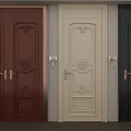 Brown Cream And Dark Green Double Doors With Carved Designs And Wall Lamps