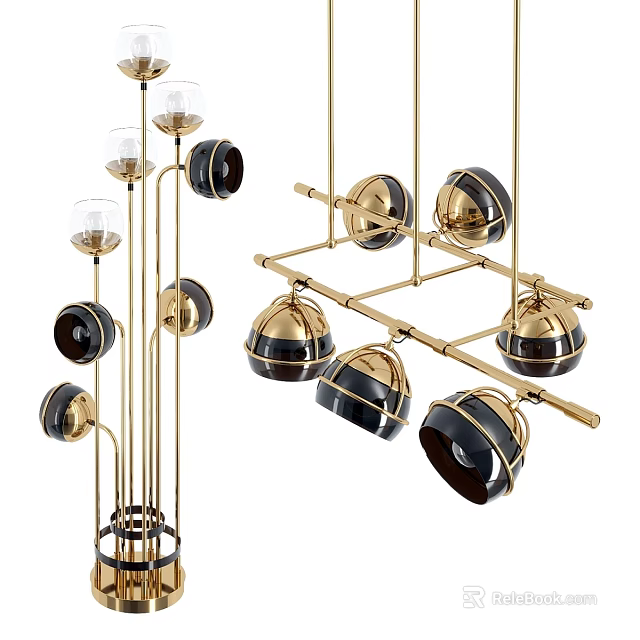 Elegant Modern Kitchen Chandelier With Gold Metal Structure And Glass Shade Design 3d model 