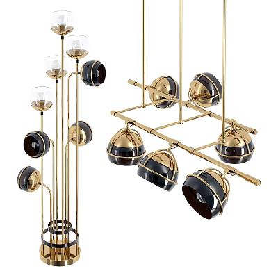 Elegant Modern Kitchen Chandelier With Gold Metal Structure And Glass Shade Design 3d model