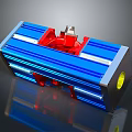 Blue And Red Mechanical Component With Shiny Metal Structure And Industrial Design