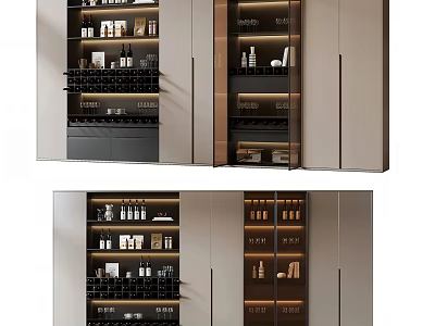 Modern Wine Cabinet Design With Glass Doors LED Lighting And Wine Glass Storage 3d model