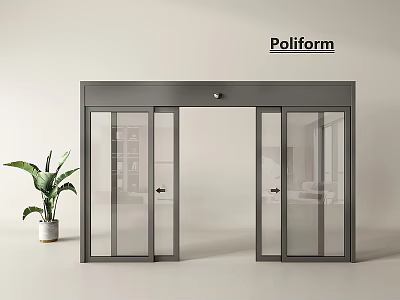 Poliform Modern Glass Double Doors With Metal Frame And Indoor Plant 3d model