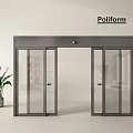 Poliform Modern Glass Double Doors With Metal Frame And Indoor Plant