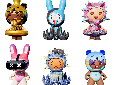 Colorful Cartoon Collectible Figures With Various Cute Character Designs And Outfits 3d model