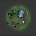 Outdoor Camping Furniture With Red Chair Small Table And Green Grass