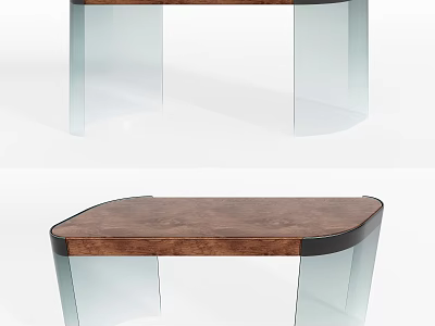 Elegant Modern Wooden Top Desk Featuring Transparent Curved Glass Legs And Sleek Design 3d model