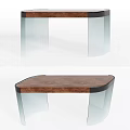 Elegant Modern Wooden Top Desk Featuring Transparent Curved Glass Legs And Sleek Design
