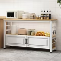 Kitchen Storage Cabinet Featuring Wooden Countertop White Cabinets Microwave Bowls Spices And Bananas