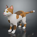 Brown And White Cat With Yellow Eyes Standing In 3D Low Poly Style Design