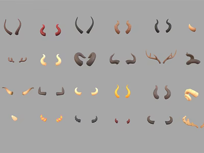 Various Styles Animal Wall Decor With Different Colored Horns And Antlers 3d model