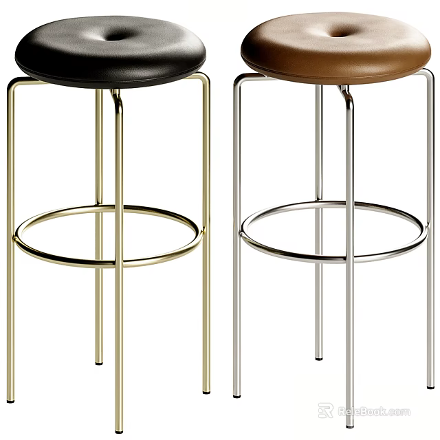 Sleek Modern Bar Stools With Black Brown Seats Gold Silver Metal Frames And Round Footrests 3d model 