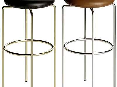 Sleek Modern Bar Stools With Black Brown Seats Gold Silver Metal Frames And Round Footrests 3d model