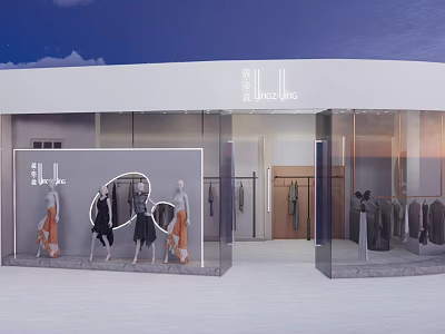 Clothing Storefront with Modern Glass Facade Stylish Mannequins Displaying Fashion Apparel 3d model