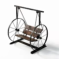 Leisure Chair With Vintage Wheel Design Wooden Seat And Metal Frame Chains