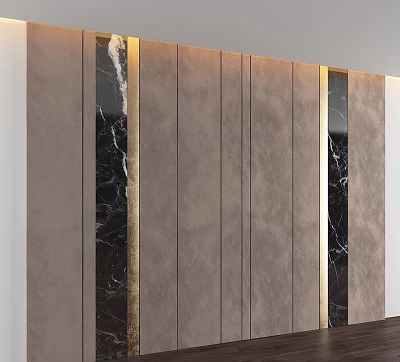 Modern Wall Design With Gray Panels Black Marble Inlays And Gold Trim 3d model