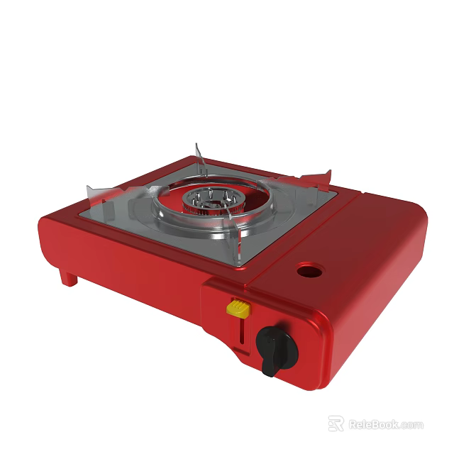 Red Portable Gas Stove with Single Burner and Control Knob for Outdoor Use 3d model 