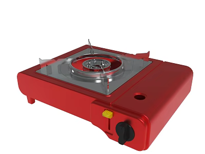 Red Portable Gas Stove with Single Burner and Control Knob for Outdoor Use 3d model