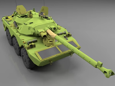 Detailed Green Armored Military Tank 3D Model With Long Cannon And Black Wheels 3d model