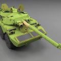 Detailed Green Armored Military Tank 3D Model With Long Cannon And Black Wheels