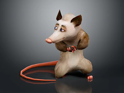 3D Rendered Cartoon Opossum Character in Standing Pose With Long Pink Tail 3d model