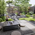 Karesansui Japanese Garden Featuring Circular Sand Patterns Gravel Moss Stone Lanterns And Wooden Fence