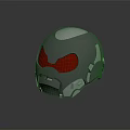 Futuristic Metallic Helmet With Red Visor And Shiny Reflective Surface Design