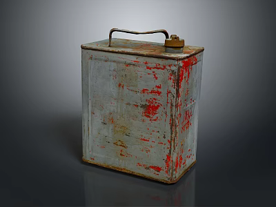 Vintage Metal Oil Canister With Peeling Red Gray Paint Brass Lid And Handle 3d model