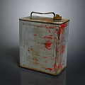 Vintage Metal Oil Canister With Peeling Red Gray Paint Brass Lid And Handle