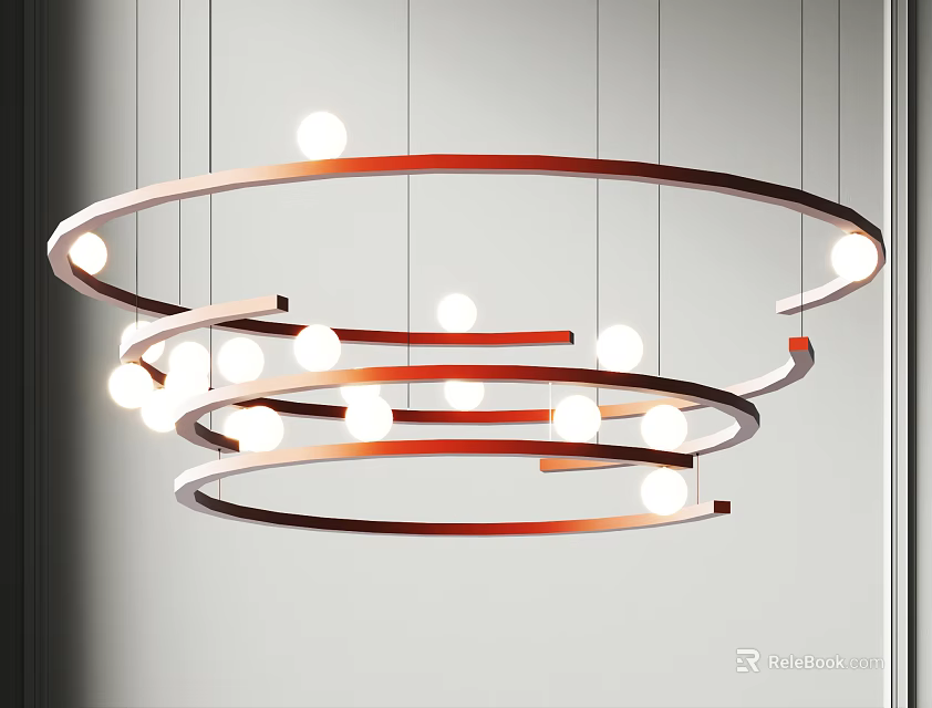 Modern Circular Ring Chandelier With Multiple Layers And White Spherical Bulbs 3d model