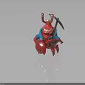 Red Crab Character Wearing Blue Coat Holding Pickaxe With Big Eyes Smiling