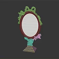 Decorative Oval Mirror With Silver Ornate Frame And Carved Square Base 3d model