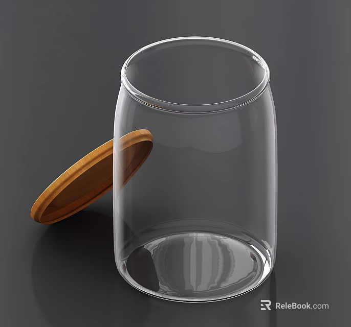 Transparent Glass Spice Jar With Open Wooden Lid On Dark Background 3d model 