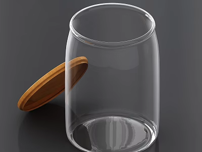 Transparent Glass Spice Jar With Open Wooden Lid On Dark Background 3d model
