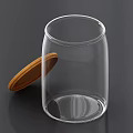 Transparent Glass Spice Jar With Open Wooden Lid On Dark Background