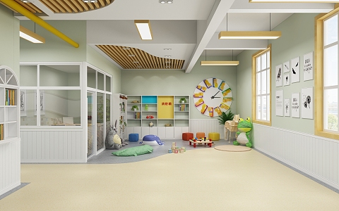 Modern Kindergarten Second Floor Corridor 3d model