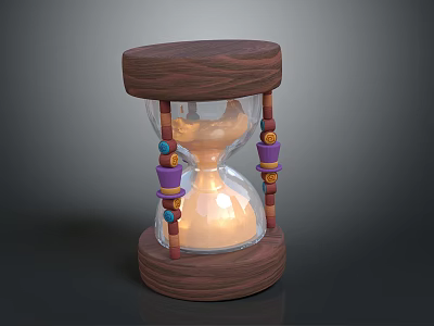 Wooden Hourglass Decorative Furniture With Glass Center And Colorful Bead Accents On Sides 3d model
