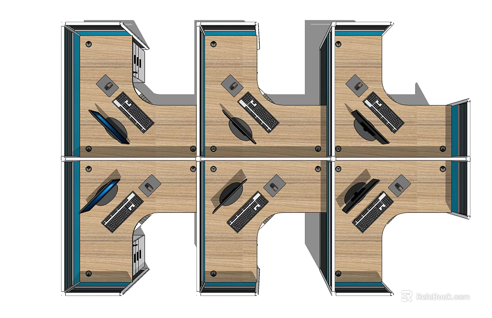 Modern Office Desk Design With Wooden Desktop Surface And Metal Frame Drawer Storage 3d model 